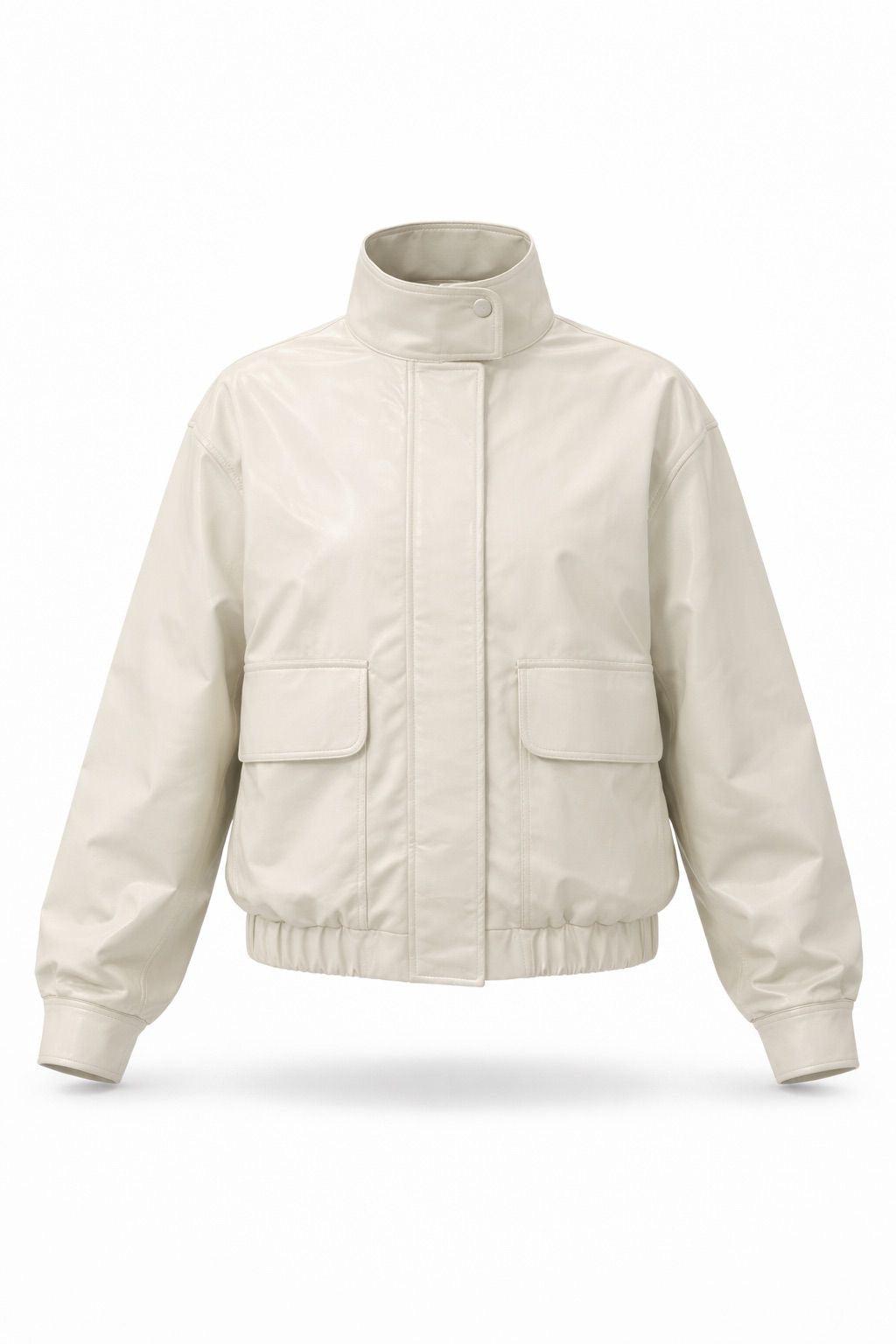 VESTE COURTE EN CUIR VEGAN À COL MONTANT