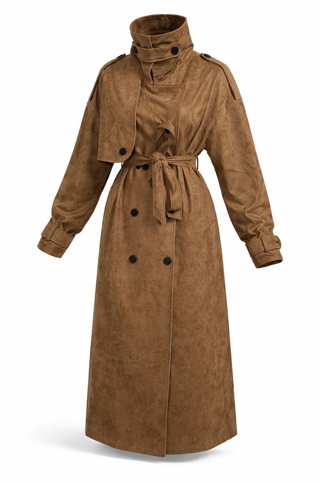 TRENCH LONG EFFET SUÉDINE CEINTURÉ